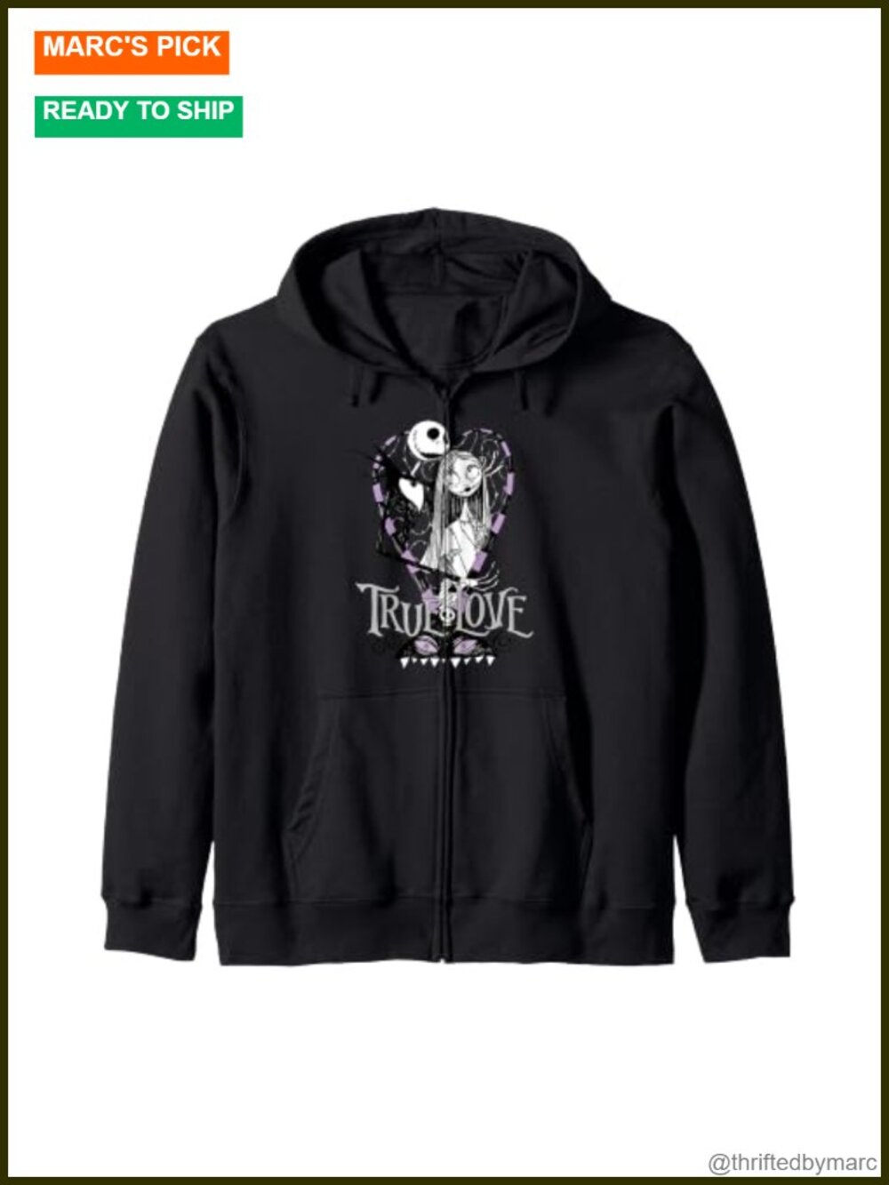Nightmare Before Christmas Valentines True Love Zip Hoodie Classic Fit